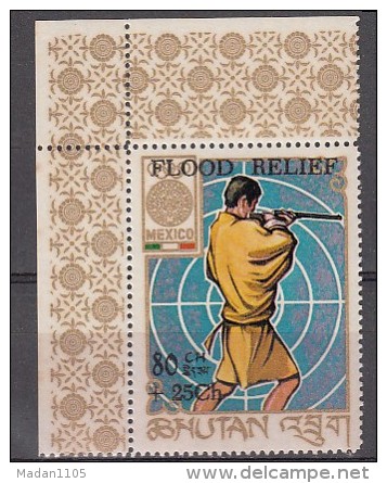 BHUTAN, 1968 Flood Relief, Iv (80ch+25ch), Ovpt On Mexico Olympics,  Shooting, MNH(**). - Bhutan