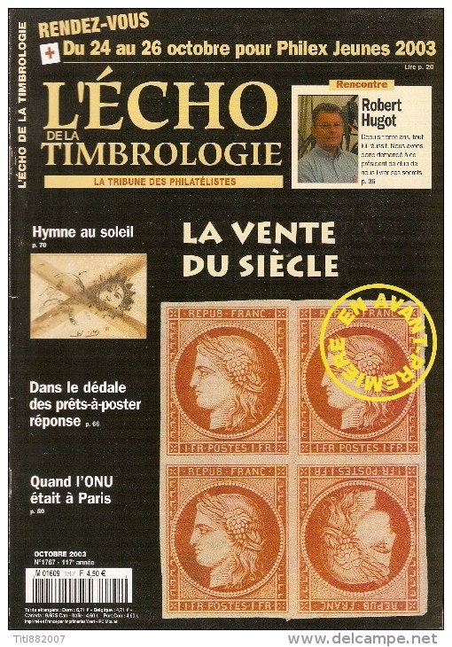 L' Echo De La Timbrologie   -    N°  1767  -    Octobre   2003 - Français (àpd. 1941)