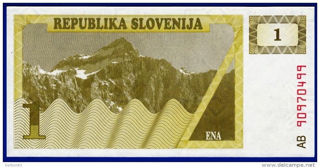 SLOVENIE SLOVENIJA - 1 BILLET 1 TOLAR NEUF PAPIER MONNAIE EUROPE BANQUE 1990 N° AB 90970499 - Slovenia