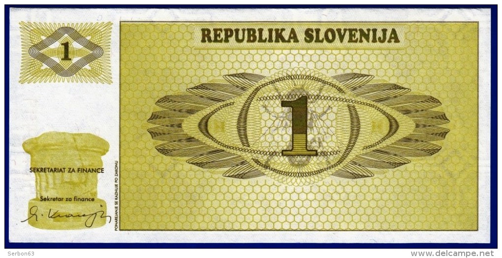 SLOVENIE SLOVENIJA - 1 BILLET 1 TOLAR NEUF PAPIER MONNAIE EUROPE BANQUE 1990 N° AB 90970499 - Slovenia