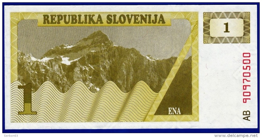 SLOVENIE SLOVENIJA - 1 BILLET 1 TOLAR NEUF PAPIER MONNAIE EUROPE BANQUE 1990 N° AB 90970500 - Slovénie