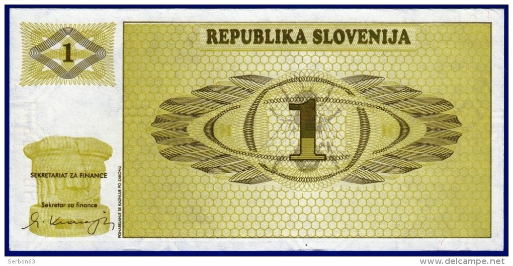 SLOVENIE SLOVENIJA - 1 BILLET 1 TOLAR NEUF PAPIER MONNAIE EUROPE BANQUE 1990 N° AB 90970500 - Slovénie