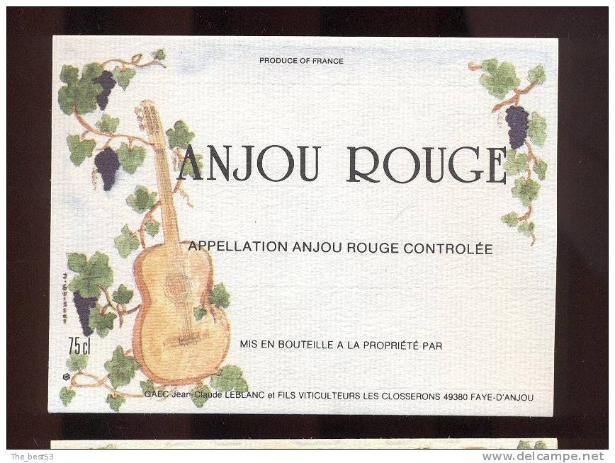 Etiquette De Vin - Anjou - Leblanc à Faye D´Anjou (49) -  Ilustrateur  J. Guibert - Thème Musique (guitare) - Musique