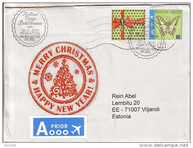 GOOD BELGIUM Postal Cover To ESTONIA 2014 - Good Stamped: Christmas ; Butterfly - Covers & Documents