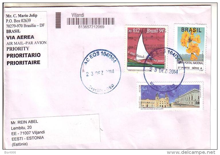 GOOD BRAZIL Postal Cover To ESTONIA 2014 - Good Stamped: Ship / Music ; Flowers ; Luciomar - Brieven En Documenten