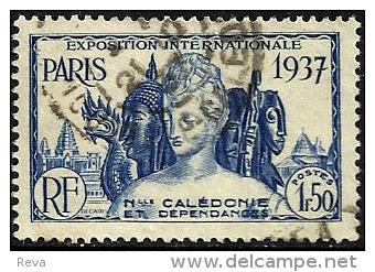 NEW CALEDONIA 1.50 FRANCS BLUE WOMAN PARIS EXPO OUT SET OF ? USEDLH 1937 SG211 READ DESCRIPTION !! - Gebraucht