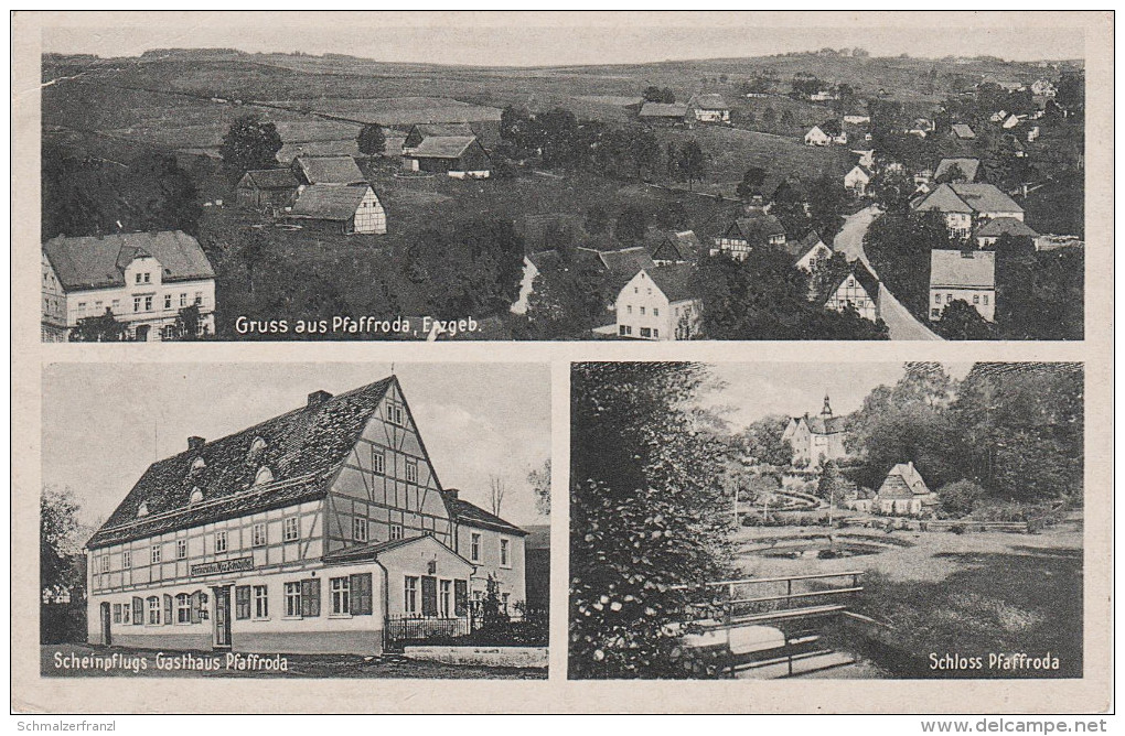 AK Gruss Pfaffroda Erzgebirge Scheinpflugs Gasthaus Schloss Bei Olbernhau Sayda Niederlochmühle Heidersdorf Dörnthal - Mulda (Erzgeb.)