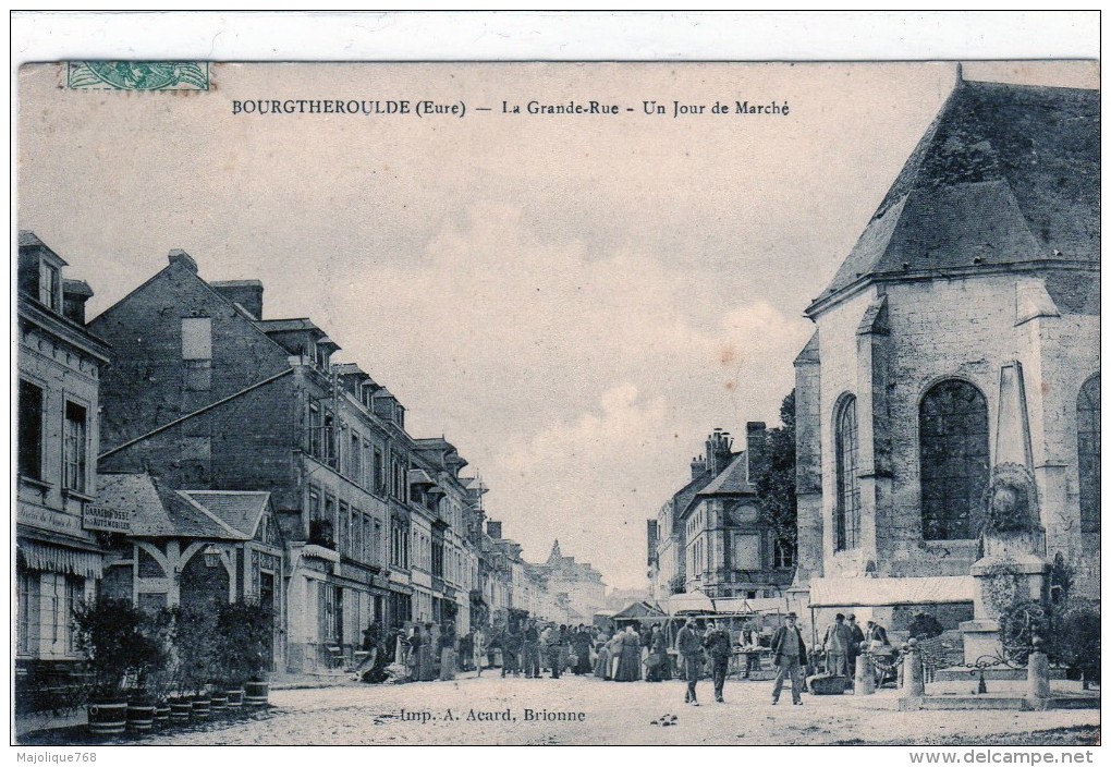 Cpa De Bourgtheroulde   - Eure   - La Grande Rue- Un Jour De Marché - Bourgtheroulde