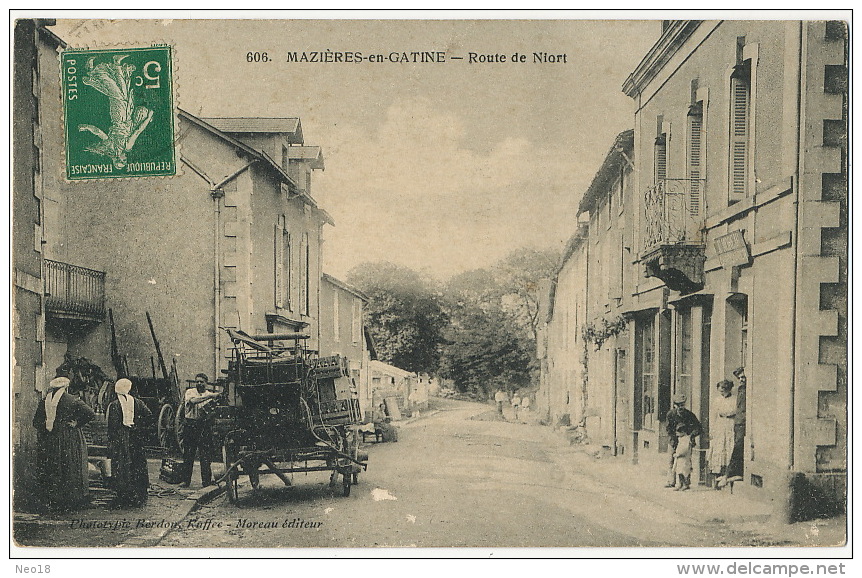 606 Mazieres En Gatine Route De Niort Edit Moreau Phototypie Berdou Ruffec Attelage Marchand De Vin - Mazieres En Gatine