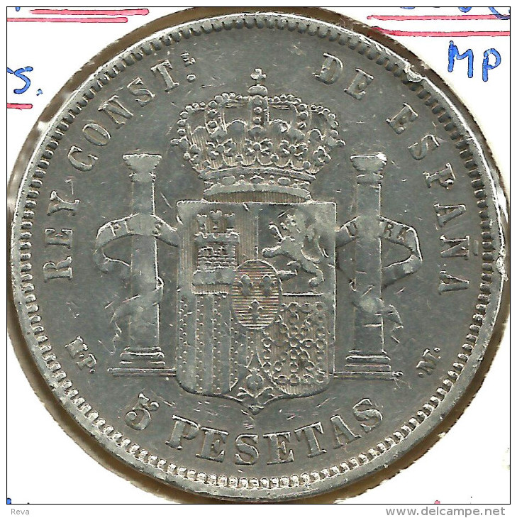 SPAIN 5 PESETAS CROWN SHIELD FRONT KING ALFONSO XIII BACK 1888 KM689 VF SILVER READ DESCRIPTION CAREFULLY!!! - Otros & Sin Clasificación