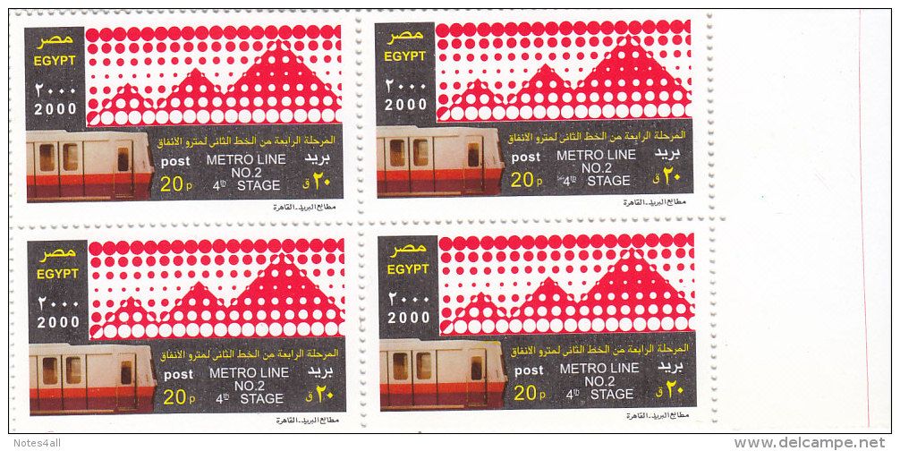 Stamps EGYPT 2000 SC-1770 TRAMWAY BLOCK OF 4 MNH  */* - Nuevos