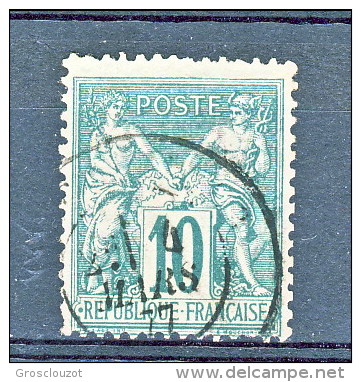 Francia 1876 Sage Tipo II Y&T N. 76 C. 10 Verde Usato - 1876-1898 Sage (Type II)