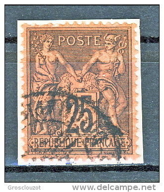 Francia Sage 1878  Tipo II Y&T N. 91 C. 25 Nero Su Rosso Usato - 1876-1898 Sage (Type II)