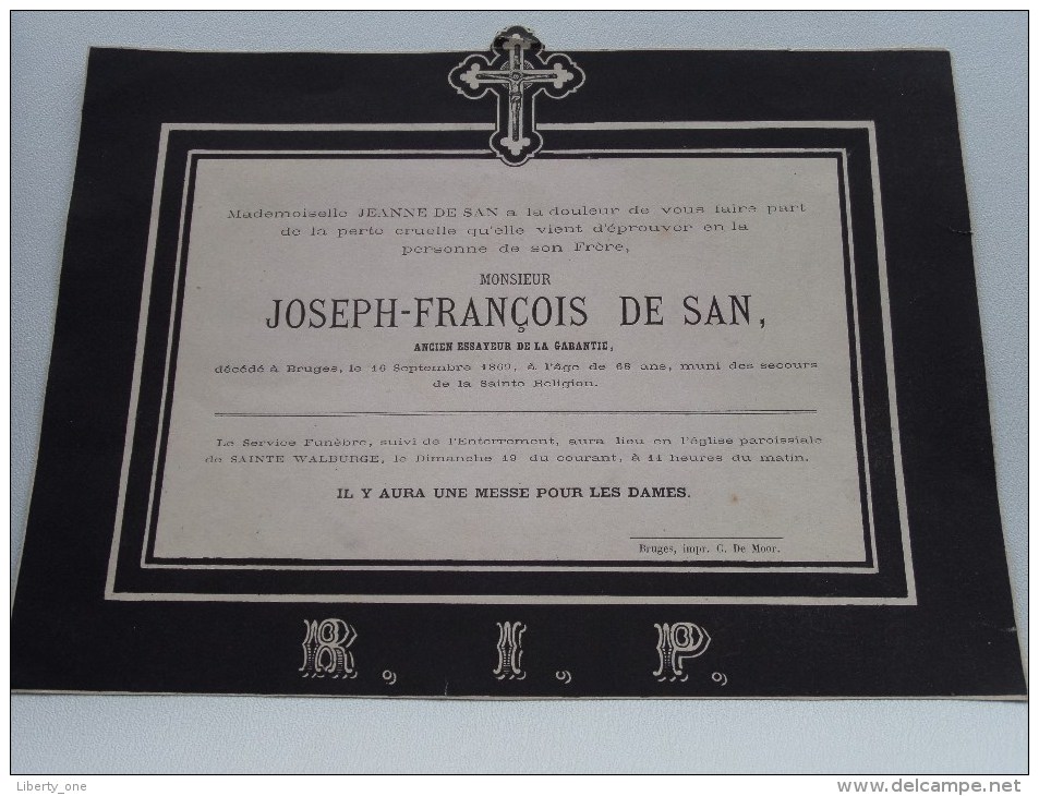 Joseph-François DE SAN Bruges 16 Sept 1869 ( Overlijdensbericht / Zie Foto Voor Details ) ! - Religion & Esotericism