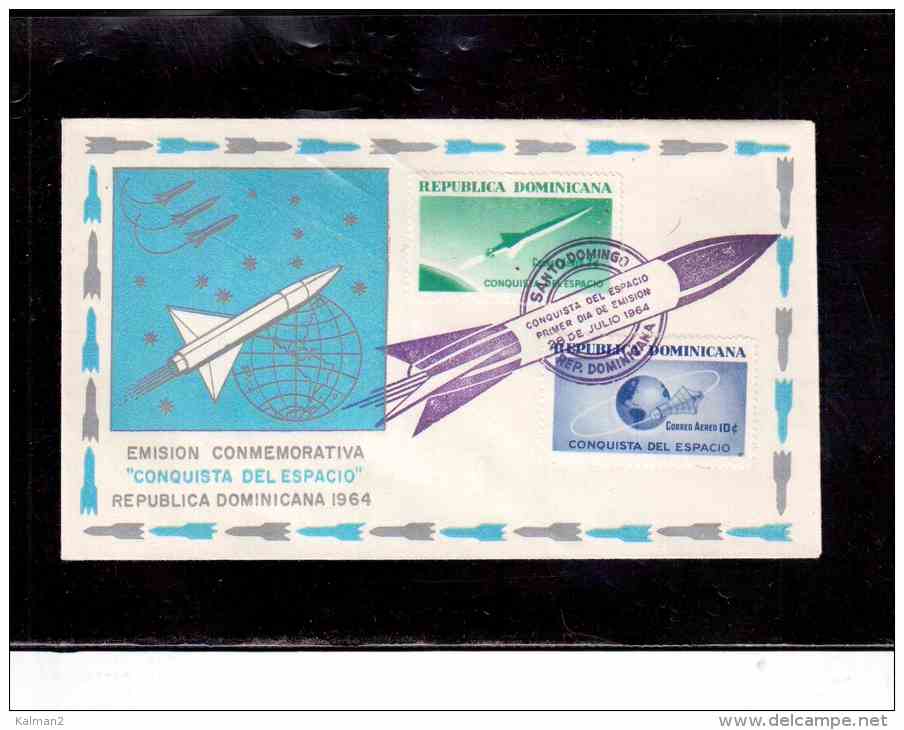 TEM8436  -    REP. DOMINICANA      /     FDC 28.6.1964   " CONQUISTA DEL ESPACIO " - América Del Sur