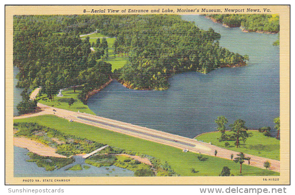 Virginia Newport News Aerial View Of Entrance And Lake Mariner's Museum Curteich 1942 - Newport News