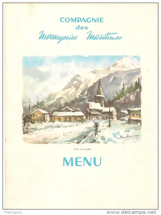 MENU-03/68--CIE MESSAGERIES MARITIMES-PAQUEBOT-LA BOURDONNAIS-AQUARELLE-VAL D ISERE-Ft-24x18cm- -TBE - Menus