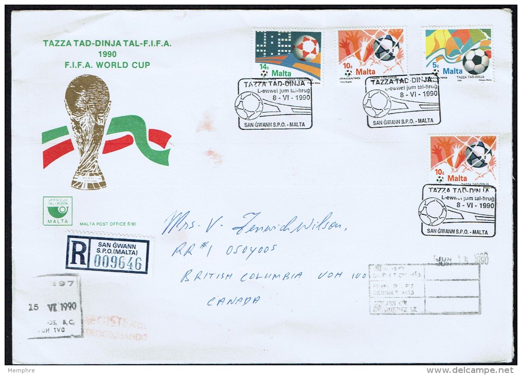 1990   FDC  Championnat Du Monde FIFA - Football Recommandé Pour Le Canada - Malta