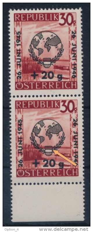 **Austria 1946 ANK 775 + 75 III Mi 771 (1+1) Plattenfehler Error Pair UNO Vereinte Nationen MNH - Ungebraucht