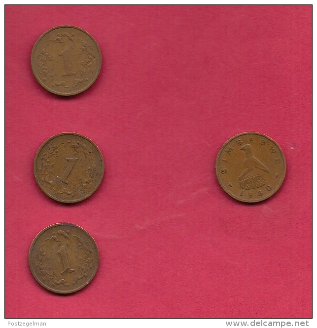 ZIMBABWE, 1980, 4 Off Nicely Used Coins 1 Cent KM1 C2723 - Zimbabwe