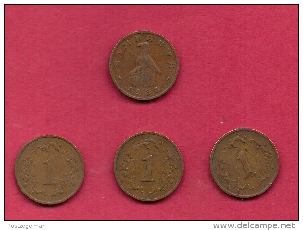 ZIMBABWE, 1988, 4 Off, Nicely Used Coins 1 Cent KM1 C2727 - Zimbabwe