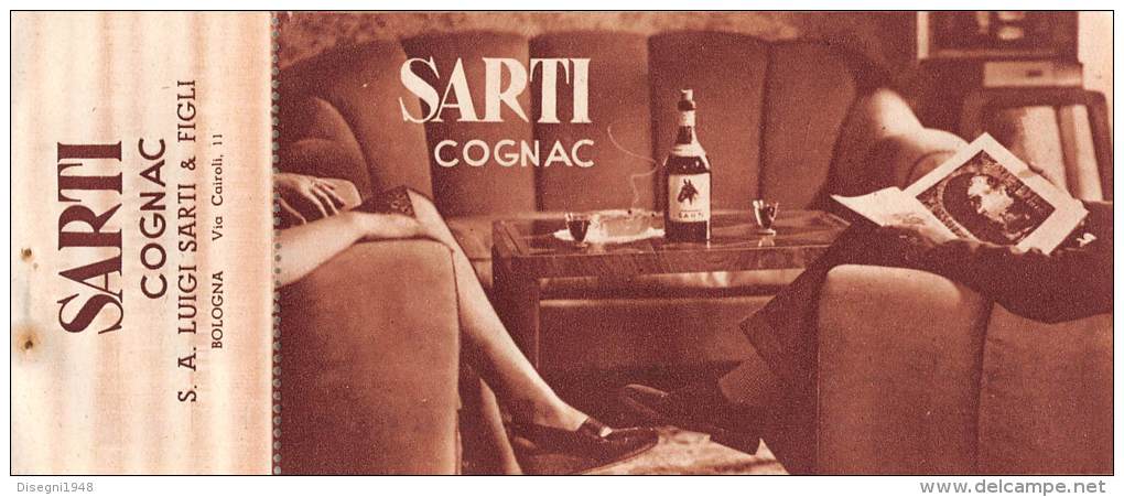 03307 "COGNAC SARTI - BUONO D'ACQUISTO CON SCONTI A SOCI TOURING CLUB ITALIA 1946 / 1947". COUPON ORIGINALE. - Pubblicitari