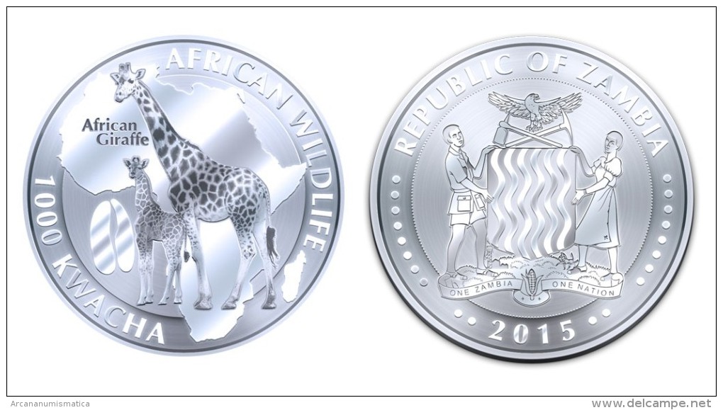 ZAMBIA  1.000  KWACHA    2.015  2015   "GIRAFFE"  PLATA / SILVER   SC/UNC   T-DL-11.274 - Sambia