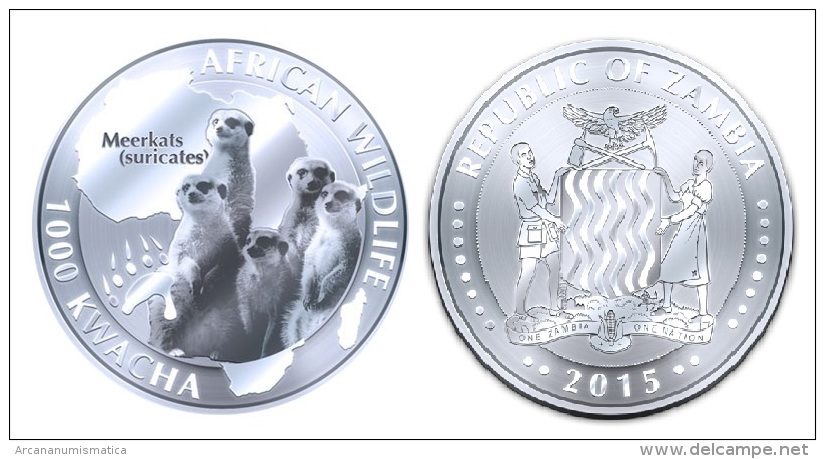 ZAMBIA  1.000  KWACHA    2.015  2015   "MEERKATS(SURICATES)"  PLATA / SILVER   SC/UNC   T-DL-11.276 - Zambie