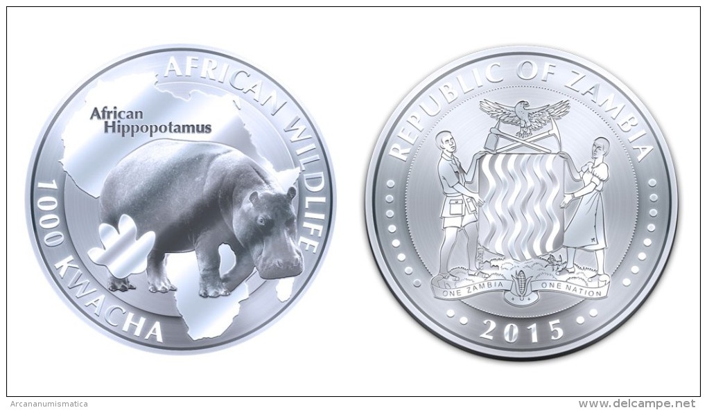 ZAMBIA  1.000  KWACHA    2.015  2015   "HIPPOTOTAMUS"  PLATA / SILVER   SC/UNC   T-DL-11.278 - Zambie