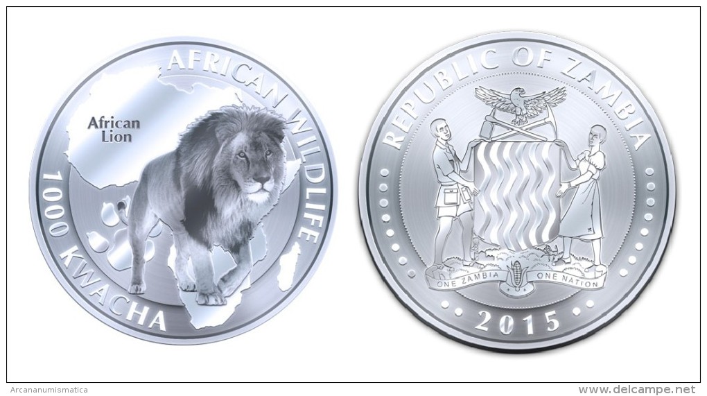 ZAMBIA  1.000  KWACHA    2.015  2015   "LEON-LION"  PLATA / SILVER   SC/UNC   T-DL-11.280 - Sambia