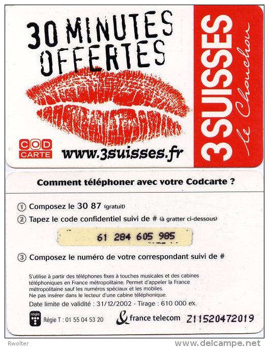 @+ Codcarte France Télécom - 3 Suisses - 30min - FT Tickets