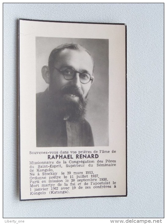 DP Raphael RENARD Missionnaire KONGOLO Né Stockay 20 Mar 1913 - 1 Jan 1962 Katanga ( Details Zie Foto´s ) ! - Religion & Esotericism