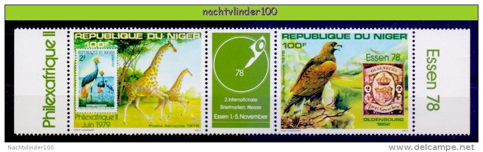 Mfy006 FAUNA VOGELS ZEGEL OP ZEGEL GIRAFFE EAGLE CRANE EXPO ESSEN 78 STAMP ON STAMP BIRDS AVES OISEAUX NIGER 1978 PF/MNH - Francobolli Su Francobolli