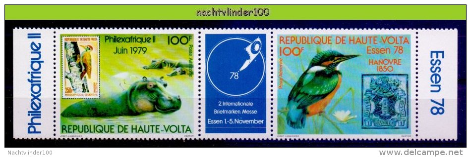 Mfy007 FAUNA VOGELS ZEGEL OP ZEGEL HIPPO KINGFISHER ESSEN 78 STAMP ON STAMP BIRDS AVES OISEAUX HAUTE VOLTA 1978 PF/MNH - Francobolli Su Francobolli