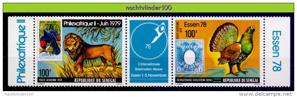 Mfy008 FAUNA VOGELS ZEGEL OP ZEGEL KORHOEN KAT LION CAT ESSEN 78 STAMP ON STAMP BIRDS AVES OISEAUX SENEGAL 1978 PF/MNH - Francobolli Su Francobolli