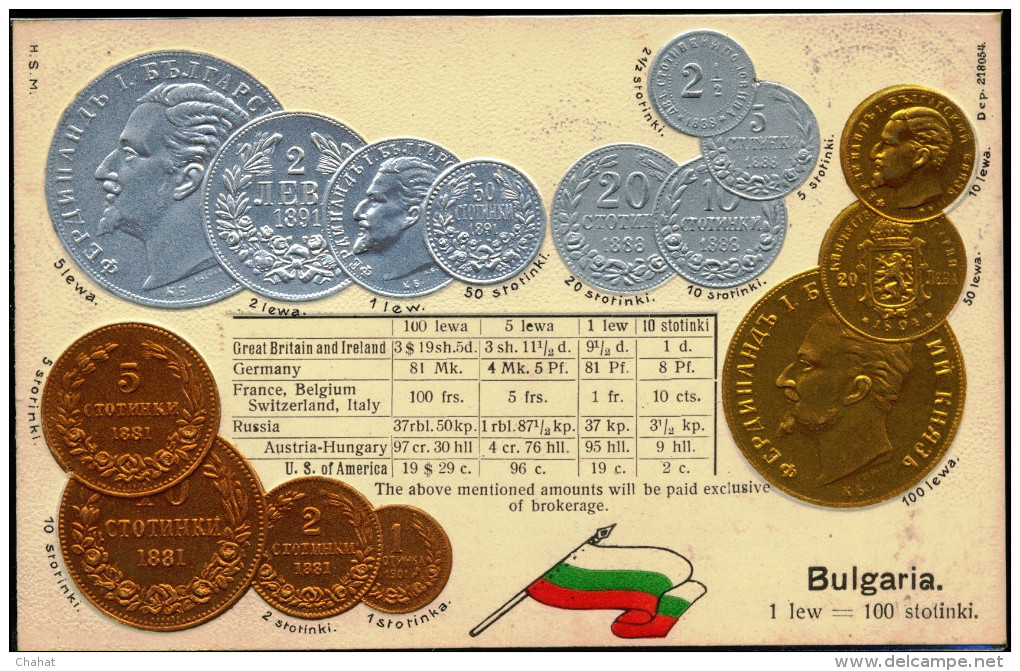 COIN CARDS-EMBOSSED METALLIC COLORS-BULGARIA- SCARCE-CC-08 - Monnaies (représentations)