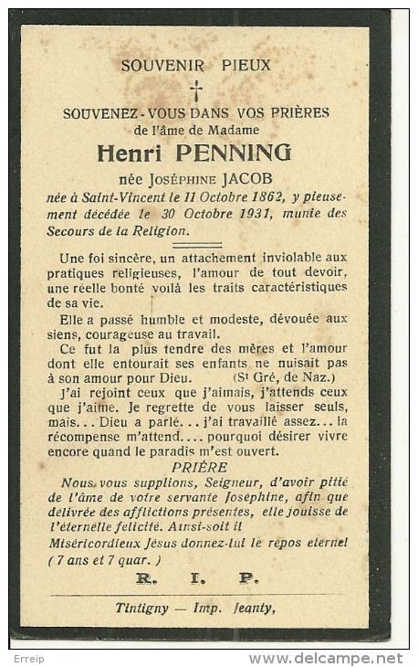 Tintigny Saint Vincent  Madame Henri Penning Née Josephine Jacob 1862 1931 - Tintigny