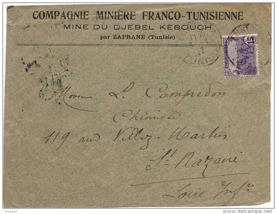 Tunisie Tunisia Tunisien Lettre Tunis 1917 Mines Djebel-Kebouch  Belege Cover Brief Carta Sobre - Lettres & Documents