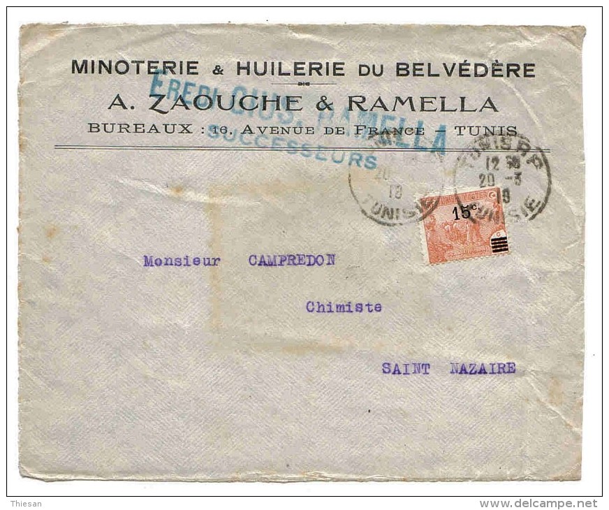 Tunisie Lettre Illustrée Tunis 1919 Minoterie  Huilerie Zaouch & Ramella  Belege Cover Brief - Lettres & Documents