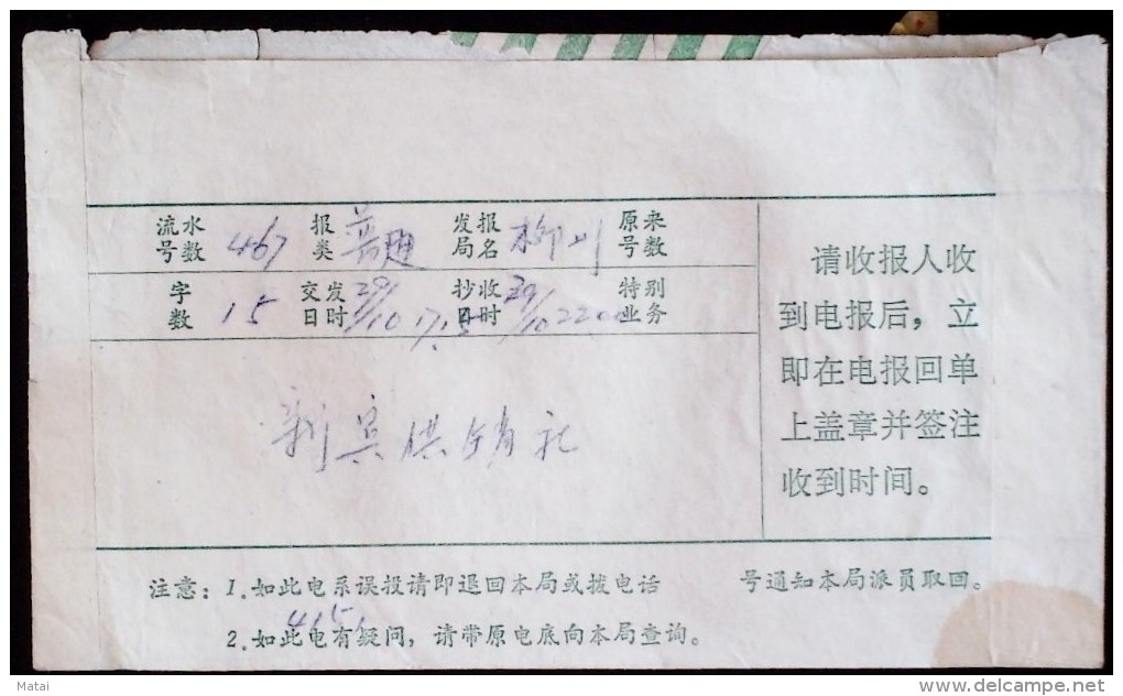 CHINA CHINE DURING THE CULTURAL REVOLUTION  TELEGRAPH WITH CHAIRMAN MAO QUOTATIONS - Lettres & Documents