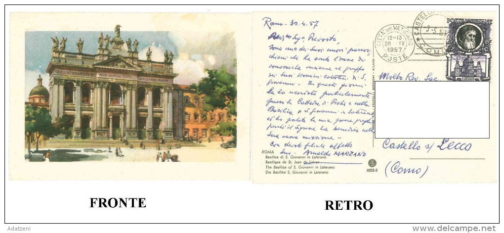 CARTOLINA LAZIO ROMA BASILICA DI S. GIOVANNI IN LATERANO VIAGGIATA 1957 VERSO LECCO – INDIRIZZO OSCURATO PER PRIVACY DIM - Churches