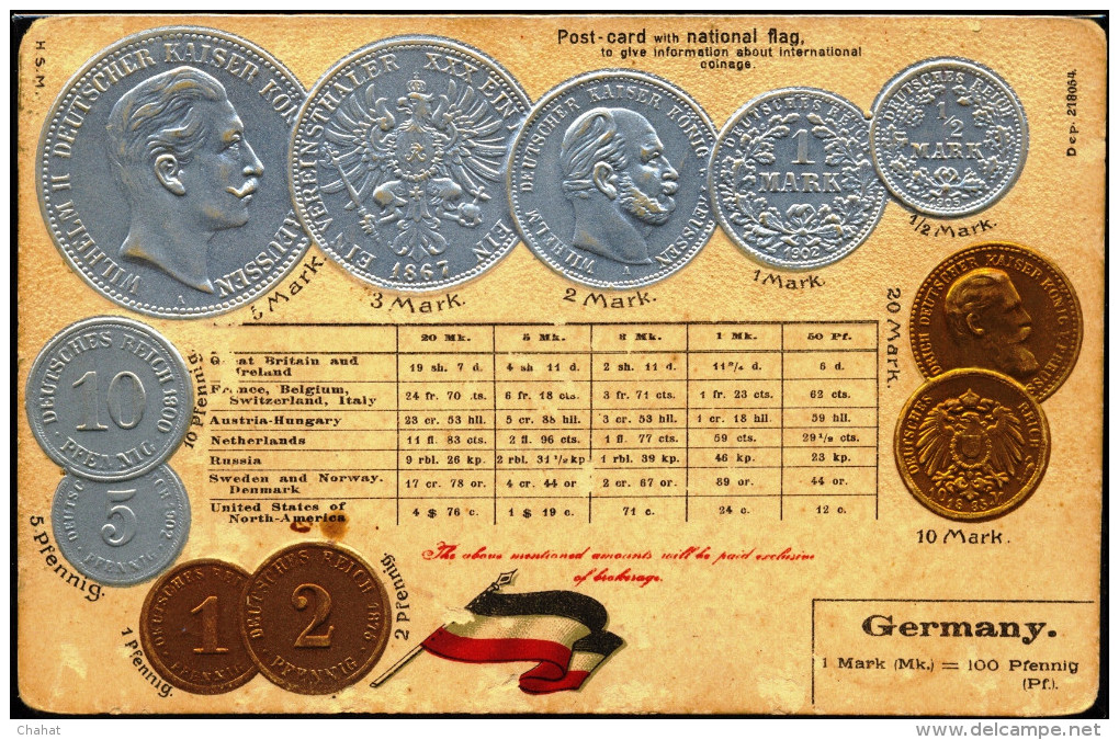 COIN CARDS-EMBOSSED METALLIC COLORS-GERMANY- SCARCE-CC-23 - Monnaies (représentations)