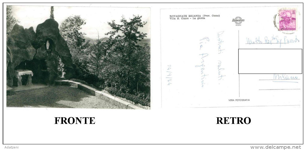 CARTOLINA BIANCO E NERO LOMBARDIA ROVAGNATE BRIANZA (COMO) VILLA S. CUORE LA GROTTA VERA FOTOGRAFIA VIAGGIATA 1964 VERSO - Altri & Non Classificati