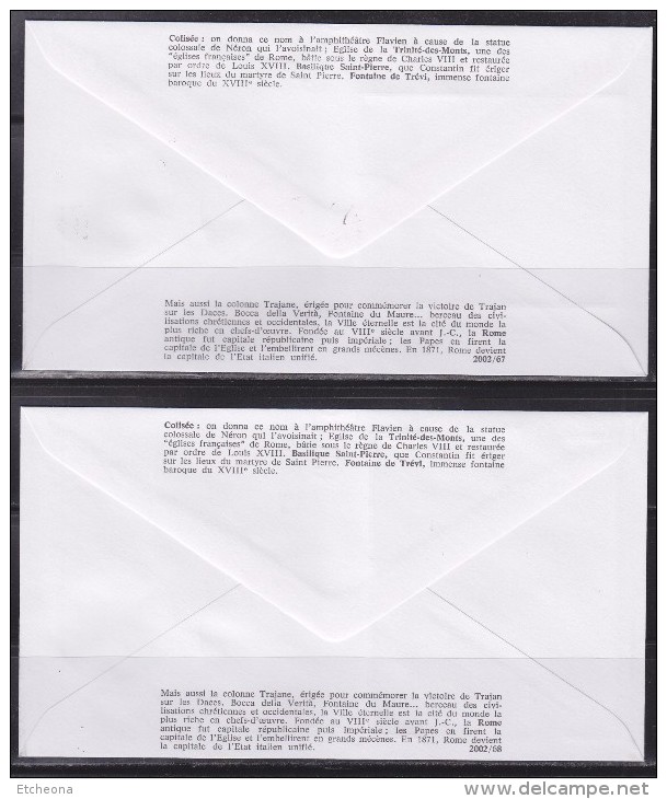 = Capitale Européenne Rome Enveloppes 1er Jour Paris 7.11.02 N°3527 à 3530 Colisée Basilique Saint Pierre Fontaine Trevi - 2000-2009