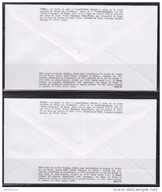 = Capitale Européenne Rome Enveloppes 1er Jour Paris 7.11.02 N°3527 à 3530 Colisée Basilique Saint Pierre Fontaine Trevi - 2000-2009