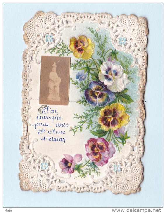 IMAGE RELIGIEUSE  DENTELLE FLEURS  SAINTE ANNE D'AURAY  SCANS RECTO VERSO - Images Religieuses