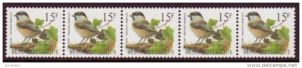 Belgique COB 2732 / R83 ** (MNH) Bande De 5 Timbres Dont 1 Avec 5 Chiffres Au Verso - Rollen