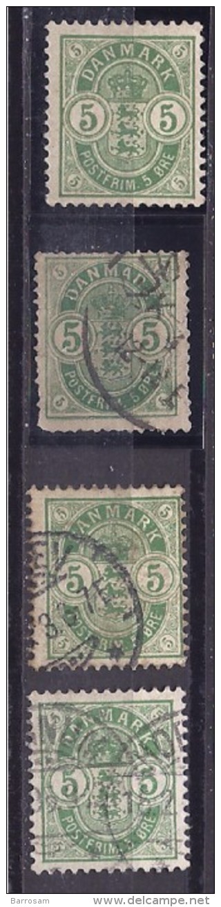 Denmark1882-4: Michel 32 Used (short Perf) ,34Bmh*,34Yused(2)Cat.Value $80 - Service