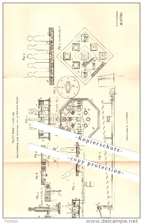 Original Patent - Franz Kern In Hartha , 1891 , Vorrichtung Zum Anzeigen Der Gefallenen Kegel , Kegeln !!! - Hartha