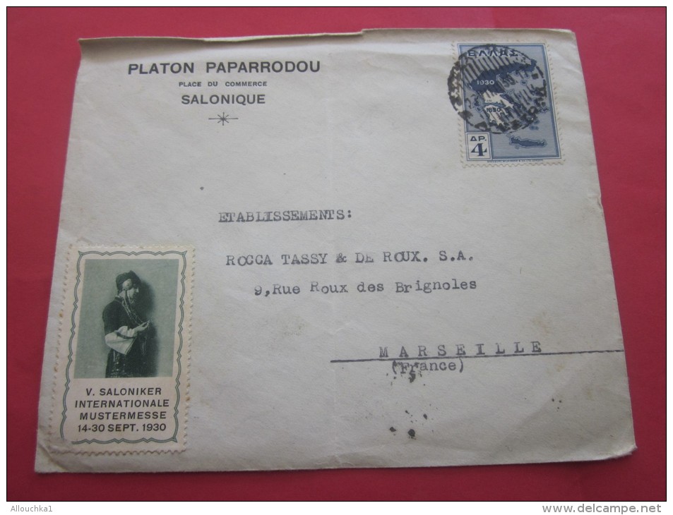 1923 Lettre A En Tête Platon Paparrodou SALONIQUE GREECE + VIGNETTE 14 Sept 1930 Saloniker Mustemesse Inter érinnophilie - Briefe U. Dokumente